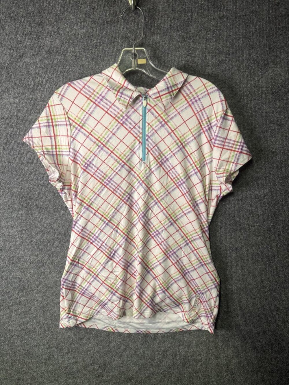 Alexander Julian Cycling Jersey Womens Large White Plaid 1/4 Zip Pockets Bike